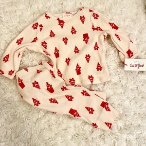 Baby Cat and Jack Pajamas Set Long Sleeve Pants‎ Santa Print Cream Red Size NB